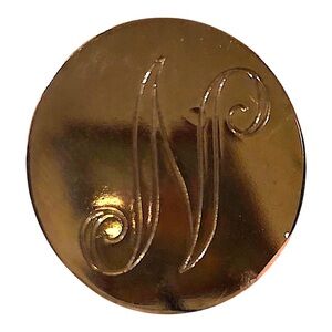 Vintage 1960s Gold Tone Monogrammed “N” Brooch 1.25”